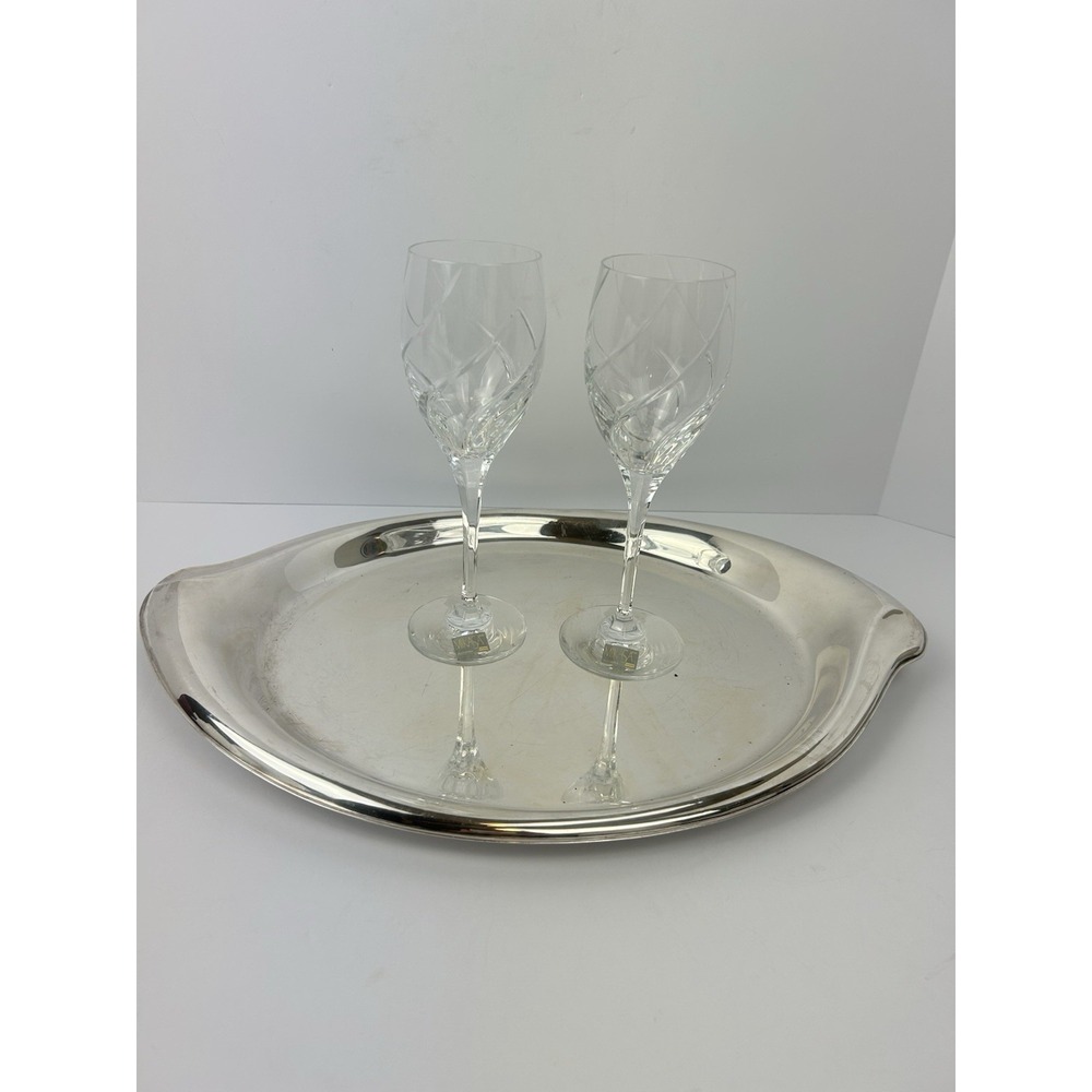 VTG 1847 Rogers Bros Flair Silverplate Oval Serving Tray Int. Silver Mid Century